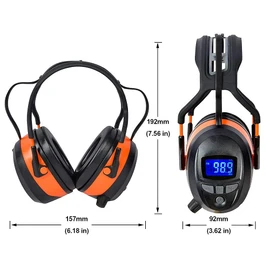 GARDTECH Ear Defenders, Noise Cancelling Headphones with Bluetooth MP3 FM Radio, NRR 29dB Safety Ear Muffs with LCD Display and 4GB Built-in SD Card for Adults & Garden Work (Orange)