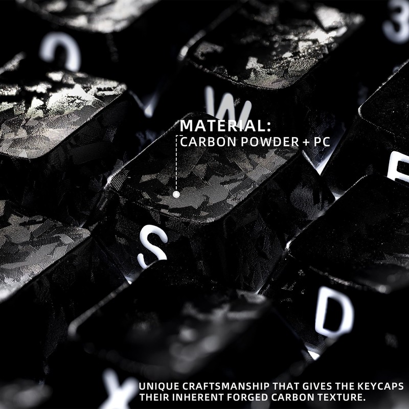 Hkfos XVX Black Shine Through Keycaps, Forged Carbon-Look Cherry Profile
