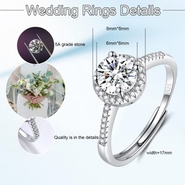 Shuxin Silver Wedding Rings for Women, Silver Round Cubic Zirconia Engagement Rings for Her, Adjustable Promise Wedding Ring for Women, Resizable Hand Finger Diamond Ring for Ladies Girls