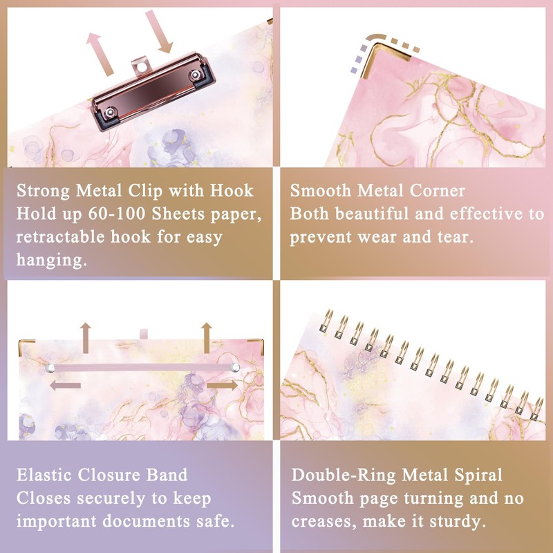 HAUTOCO Clipboard Folder with Replaceable Lined Notepad, Spiral Clipboard Folio