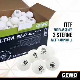 GEWO Ultra SLP Table Tennis Balls - 3 Star Table Tennis Ball Made of Plastic 40+ without Seam - ITTF Certified Competition Balls - 72 High-Quality Professional Table Tennis Balls White, 40 + mm
