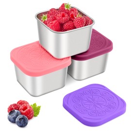 Qukaka Stainless Steel Snack Containers for Kids,7.2oz Easy Open Leak Proof Reusable Snack Box Container with Lids,Small Lunch Containers for Meal Prep,School,Picnic and Travel-3Pack