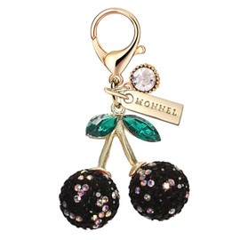 MONNEL MC542 Crystal Big 3D Cherry Lobster Clasp Charm for Women with Velvet Bag (Black,1 Piece)
