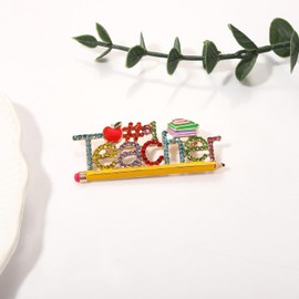 Teacher Brooch Pin Colorful Crystal Teacher Pencil Book Apple Lapel Pin End of School Teacher's Day Appreciate Gift for Teachers Educators (teacher brooch, 1)