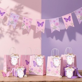Serencatcher Butterfly Baby Shower Favors - 50pcs Thank You for Showering Our Baby with Love Gift Tags, Floral Thank You Cards with String for Butterfly Theme It’s a Girl Shower Party Supplies