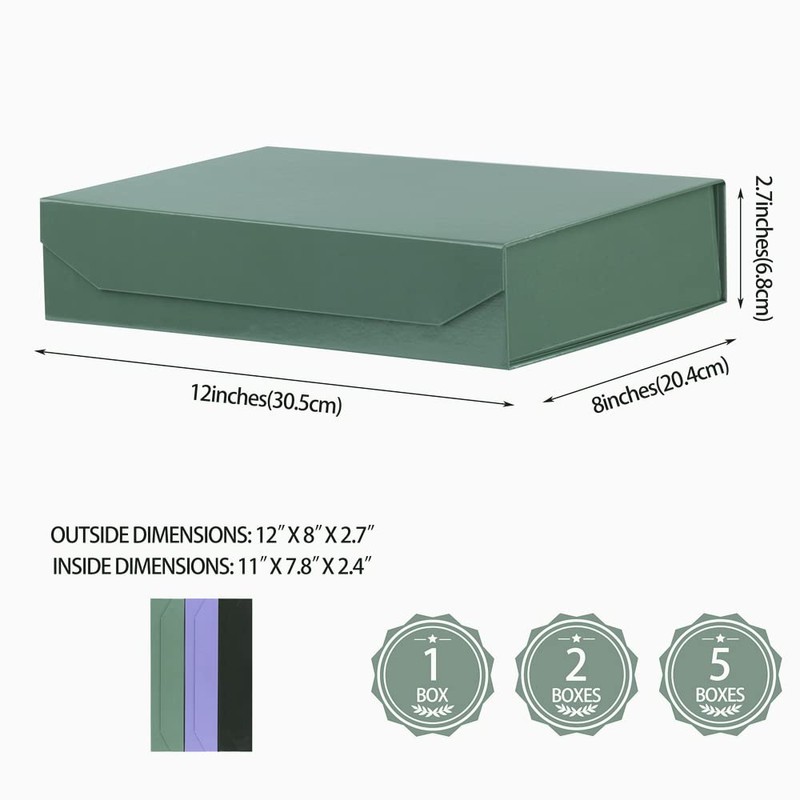 PACKGILO 1 Pack Green Gift Boxes with Lids Small 12