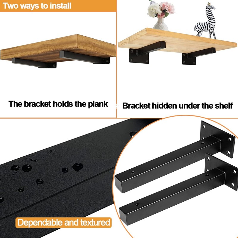 AYSUM 6 Pack Shelf Brackets Black 8 Inch Right Angle