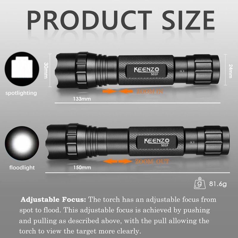 KEENZO LED Torch Super Bright White Light Tactical Handheld Torches,