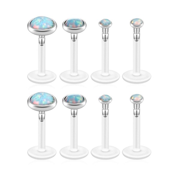 PiercingJak 8-10pcs 16G Stainless Steel + UV Flexible Acrylic Opal