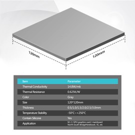 Maxtor Thermal Pad 14.8 W/mK, 120x120x1.0mm(1 pcs) Silicone Thermal Pads Non Conductive Heatsink Cooling Pad, Highly Efficient Heat Resistant Soft Pad for Laptop Heatsink/SSD/CPU/IC/LED Cooler