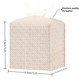 Tissue Box Cover Square PU Leather Facial Kleenex Box Cover Holder Tissue Case Cube Facial Paper Organizer Dispenser for Bathroom, Vanity Countertop, Tabletop, Car, Office Beige