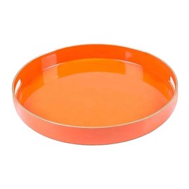 Fuukou Orange Decorative Tray,Elegant Round Plastic Serving Tray with Handles,Round Ottoman Tray Coffee Table Tray for Living Room,Home Decor 13"