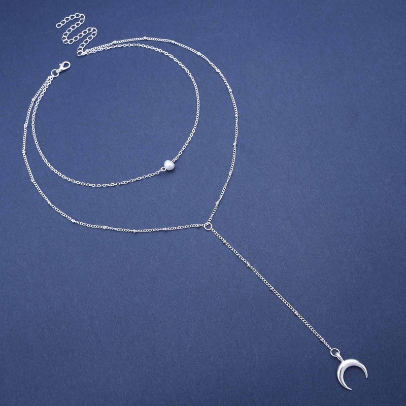 Inateannal Boho Layered Moon Pendant Necklace Gold Pearl Choker Necklace