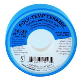 Poly-Temp 36536 Anti-Seize Ceramic Filled PTFE Thread Seal Tape, 600" Length x 1/2" Width x 3.5 Mil Thickness, Cream