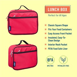 Wildkin Kids Insulated Lunch Box Bag for Boys & Girls, Reusable Kids Lunch Box is Perfect for Elementary, Ideal Size for Packing Hot or Cold Snacks for School & Travel Bento Bags (Cardinal Red)