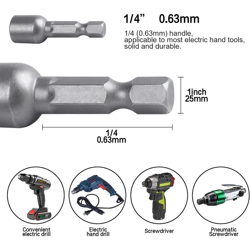 12 Pieces 8 mm Magnetic Socket Set 1/4 Inch Hex