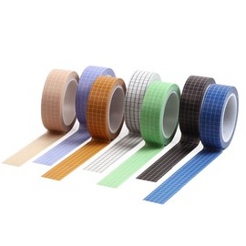 MIYKA Washi Tape Set 7 Rolls Grid Style Sticky Tapes Cute Pattern Writable Sticky Tapes for Journal Decor Aesthetic Crafts Arts Gift Wrapping, Width 15 mm (3/5 in), Blue