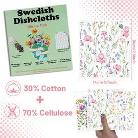 Deorfuy Swedish Dishcloths for Kitchen, 6PCS Wildflower Cellulose Sponge Reusable Paper Towels Washable, Flower Absorbent Fast Drying Swedish Dish Cloth for Home Cleaning