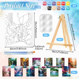 Zhanmai 12 Pack Pre Drawn Canvas for Painting Sip and Paint Kit 8" x 10" Paint Party Set Canvas Painting Pre Printed Canvases for Party Favor DIY Virtual Adult's Date Night(Realistic Landscape)
