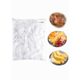 Reusable Food Bags, 300 Pieces Elastic Airtight Heavy Duty Protective Food Cover Clear Food Storage Bags Dustproof Waterproof Leftover Storage