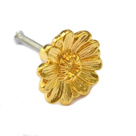 6 Pcs Vintage Gold Drawer Knobs Antique Brass Furniture Handles Decorative Flower Shape Pulls Retro Single Hole for Cabinet Cupboard Dresser Wood Case Jewelry Box Chest (Dia:1-3/8", High:7/8")