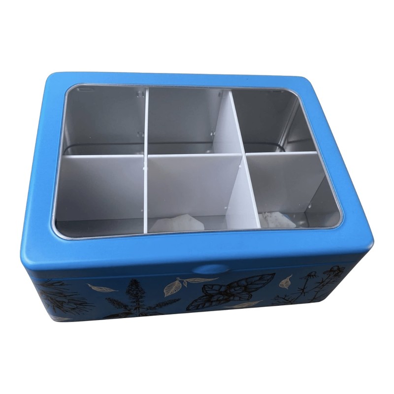 MediMuc Tea Bag Box, Blue, Rectangular Tea Bag Tin with