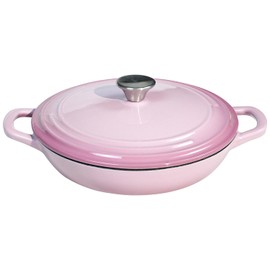 Flavehc Braiser Enameled Cast Iron Braiser 3 qt Braiser Pan with Lid DarkCyan Shallow Cast Iron Casserole Braiser Pan with Handels