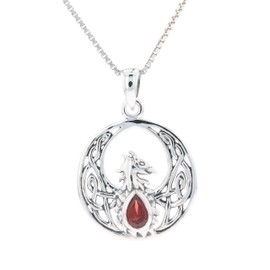 Jewelry Trends Silver Celtic Phoenix Pendant Necklace with Garnet 18"