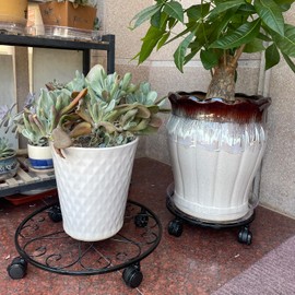 lucpur 3 Pack Metal Plant Stand with Wheels 16 Inch Large Plant Caddy with Wheels Heavy Duty Wrought Iron Rolling Plant Stand Plant Dolly Plant Rollers Plant Cart Plant Mover