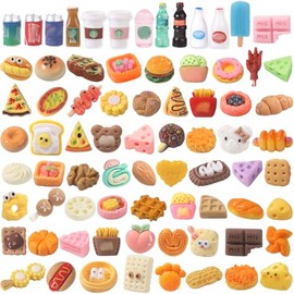 DULEFUN 100 piezas de juguetes de alimentos en miniatura, botellas de bebida, figuras de alimentos en miniatura de resina, juguetes mixtos para jugar al juego de cocina, fiesta, decoración de