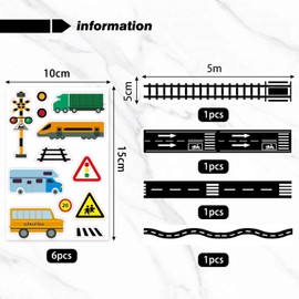 4 Rolls Of Track Highway Tape, 6 Traffic Sign Stickers, Decorative Masking Tape, Parking Scene Stickers, Road Paper Tape, Road Simulation Tape
