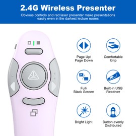 QUI Presentation Clicker Wireless Presenter Remote Clicker for PowerPoint Presentation Remote, USB Purple PowerPoint Slide Advancer for Mac/Windows/Linux, Google Slide/PPT/Keynote