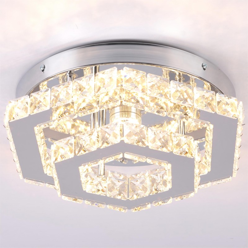 CXGLEAMING Modern Chandelier Crystal Flush Mount Ceiling Light LED Pendant