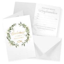 itenga Folding Cards Fish Eucalyptus DIN A6 Pack of 6 Invitations Menu Cards Postcards Confirmation for Boys and Girls Includes Envelopes