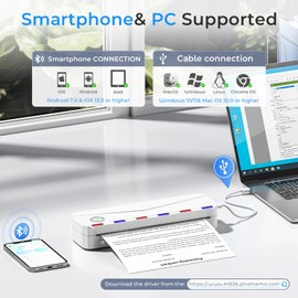 Phomemo Portable Printers Wireless for Travel, Bluetooth Thermal Printer Compatible with Android, iOS & PC, Support 8.5'' x 11'' US Letter & A4, M836 Inkless Printer for Office, Home, School
