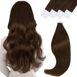Vivien Remy Real Hair Tape-In Brown Extensions, Tape-In Real Hair, Dark Brown, #4, Tape-In Extensions, Hair Extensions, Real Hair, Natural, 55 cm, 50 g, 20 Pieces