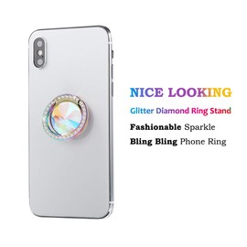 lenoup Iridescent Glitter Bling Bling Phone Ring Holder,Sparkle Phone Ring Artificial Diamond Stand,Rhinestone Cell Phone Finger Ring(Rainbow)