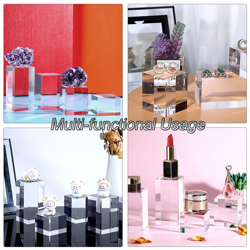 BTSKY 4 PCS Cube Acrylic Display Stands - Clear Solid