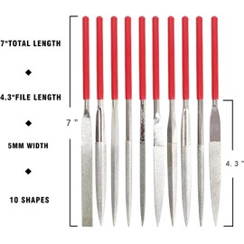 10Pcs Diamond File Set, 150 Grit File, 7 Inch Needle File Set with Soft Rubber Handle, Suitable for Wood, Metal, Jewerly, Model and Deburr