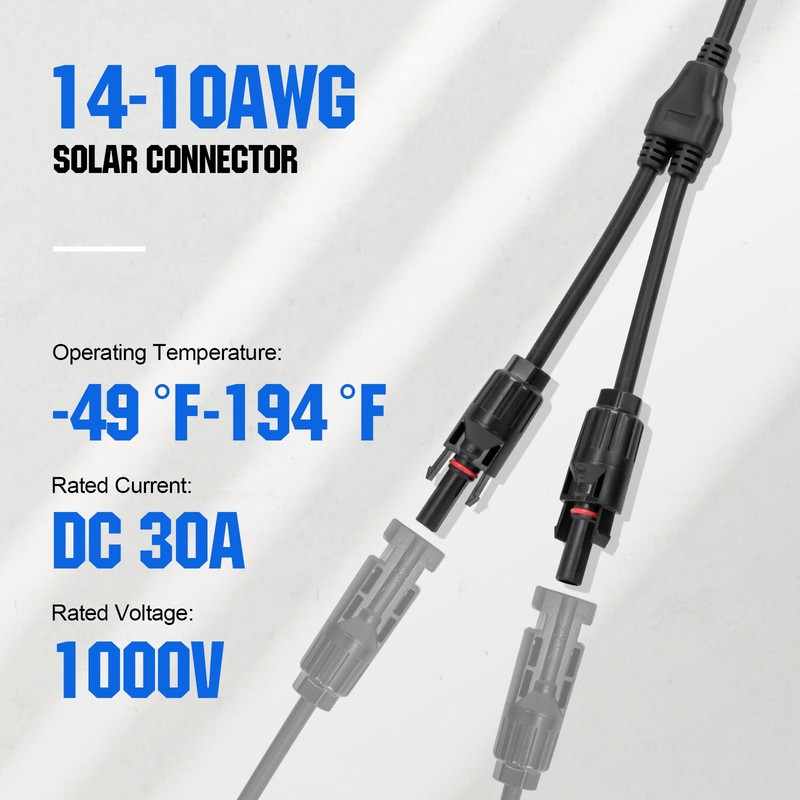ECO-WORTHY 2 Pair Solar Connectors 30A Y Branch Parallel PV