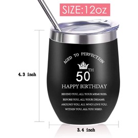 Inspiration 50th Birthday Gifts for Women Men 12 Ounce Black Stainless Steel Wine Tumbler Cup with Lid Straw and Brush Behind You All Your Memories Happy Birthday Present