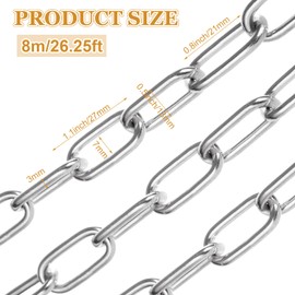 ABuff 8M Galvanized Metal Coil Chain, 1/8In × 26.25Ft Heavy Duty Chain Links 3mm Small Metal Chain Link Chain for Plants, Camping, Clothes & Mirror Hanging, Pet Dog, Bird Feeder Planters Signs