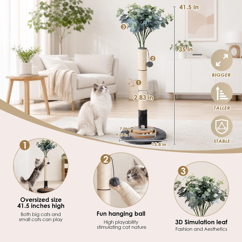 Pawalaya 35 Inch Cat Scratching Post, Eucalyptus Sisal Rope Cat