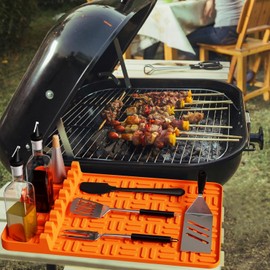 16INCH Silicone Griddle Tools Mat for Blackstone, Large Silicone Griddle Spatula Mat Serving Spoon Drip Pad & Grill BBQ Caddy Utensil Holder for Kitchen, Griddle Accessories for Blackstone