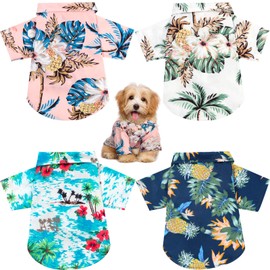 Weewooday 4 Pieces Small Pet Summer T-Shirts Hawaii Style Floral Pet Dog Shirt Breathable Cool Clothes Beach Seaside Puppy Sweatshirt for Puppy(Floral Style,Large)