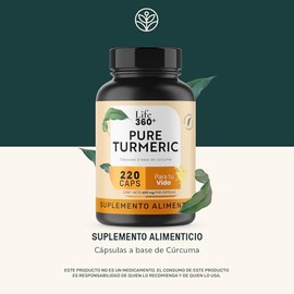 Life360+ Cúrcuma Pura | 220 Cápsulas | Alta Absorción | Raíz de Cúrcuma 1300 mg por porción | Adicionado con Magnesio | Pure Turmeric