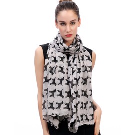 Lina & Lily Labrador Dog Print Women's Large Scarf Lightweight (Khaki/Black)(Size: One Size)