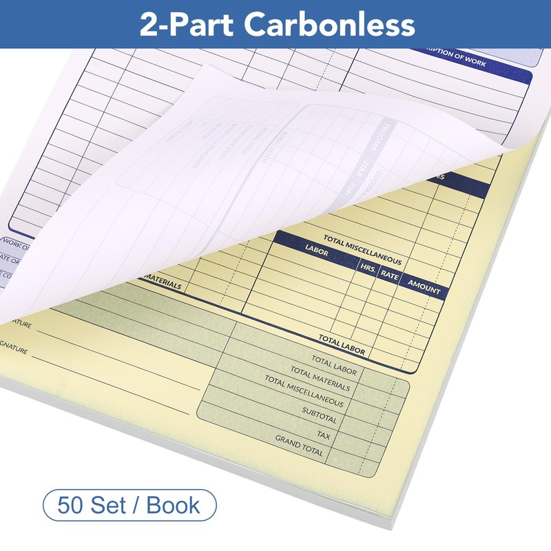 2 Pack Job Invoice Forms, Work Order Forms,5-9/16''x 8-7/16