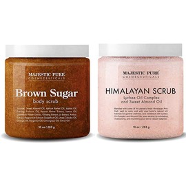 Majestic Pure Himalayan Salt Body Scrub  Brown Sugar Scrub Set  All Natural Scrubs for Skin Care  Exfoliate and Moisturize, Reduce the Look of Spider 