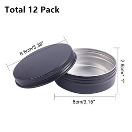 BENECREAT 12PCS 100ml Aluminum Tin Jars, Round Aluminum Tin Cans Cosmetic Containers with Screw Cap Lid for DIY Crafts Travel Storage-Black